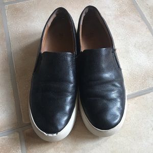 Frye Black Leather Slip-On Sneakers with White Soles